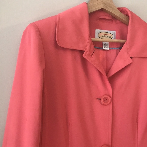 Talbots Coral Button Up Rain Trench Coat Size M - Picture 3 of 17